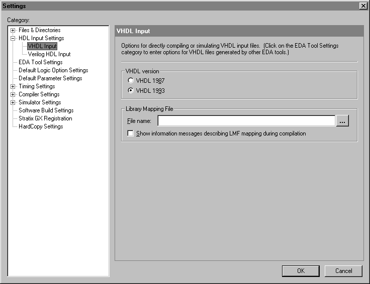 VHDL Input Page