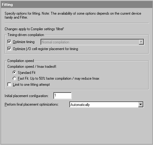 Fitting Page (Compiler Settings)